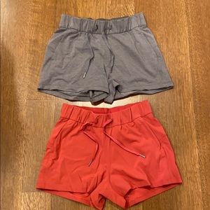 Grey and red lululemon 4” shorts with pockets